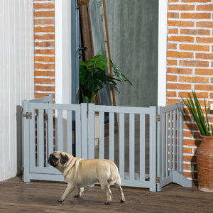 Foldable dog gate with door and 4 panels, gray