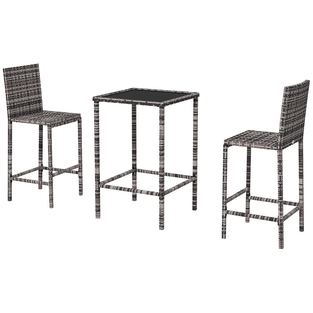 3-piece garden bar set in woven rattan, grey