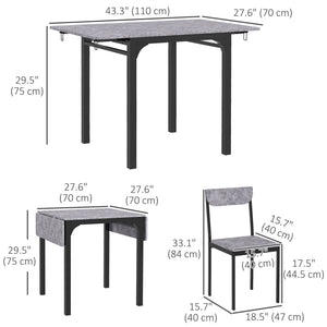Folding table and chairs set for 2 people, grey