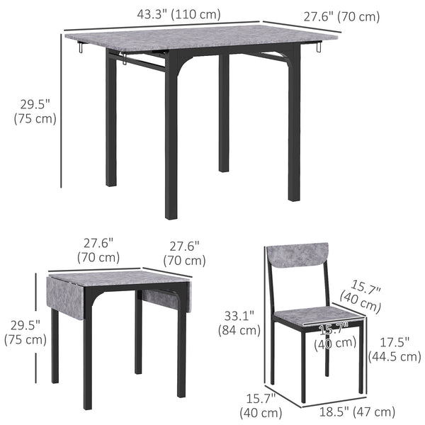 Folding table and chairs set for 2 people, grey
