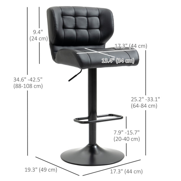 Set of 2 swivel bar stools in synthetic leather, black