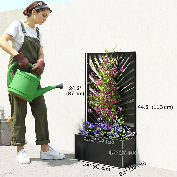 Metal planter with trellis for climbing plants