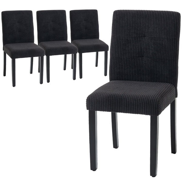 Set of 4 dining chairs with rubberwood legs and padded seats, black