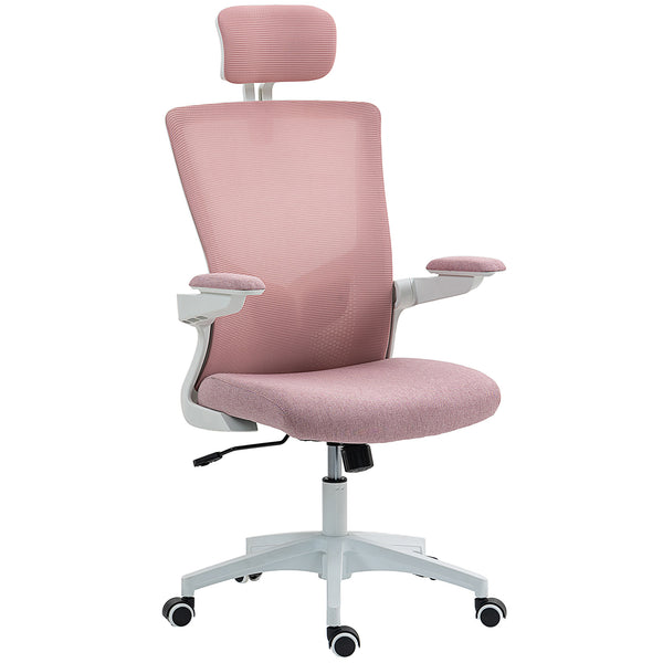 Ergonomic office chair with lumbar support and headrest, pink
