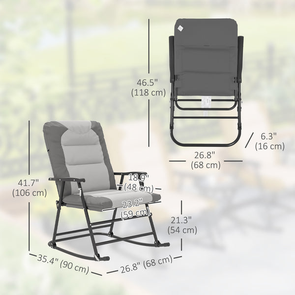 Set of 2 padded folding rocking chairs with armrests, light gray