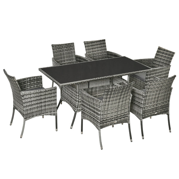 7 Piece Rattan Dining Set with Cushions, Grey