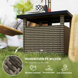 Square synthetic rattan table with parasol hole, can be used as an umbrella stand, mixed grey