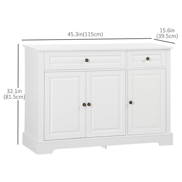 Modern buffet with 2 drawers and adjustable shelves, ideal for the dining room, white.