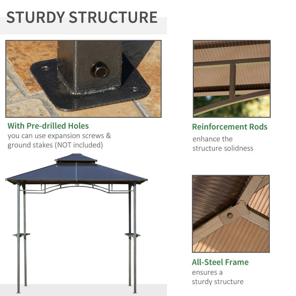 Rigid barbecue gazebo with side shelves and double roof