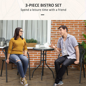 3-piece garden furniture set in woven resin with 2 stackable chairs