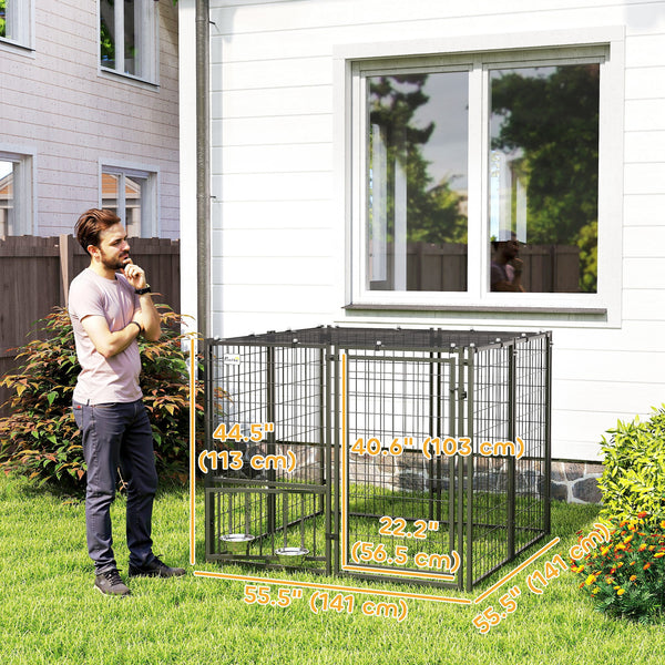 Enclosure with adjustable bowls and sun protection