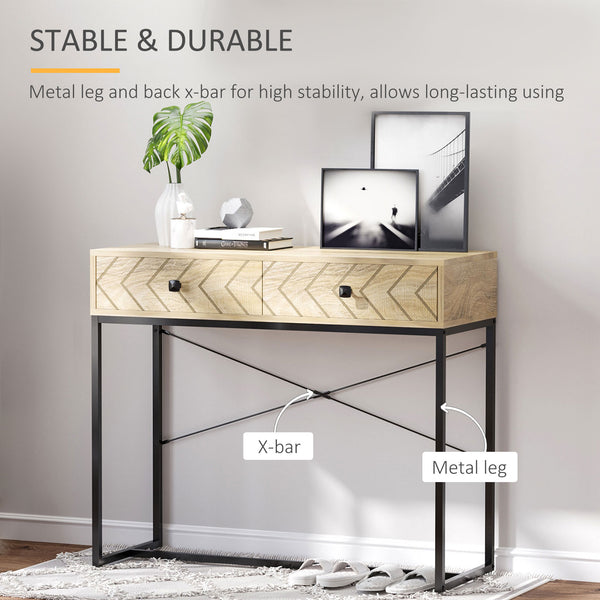 Console table with 2 storage drawers and metal frame