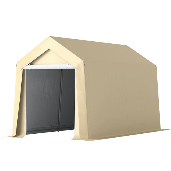 Portable garden shed with roll-up door, beige