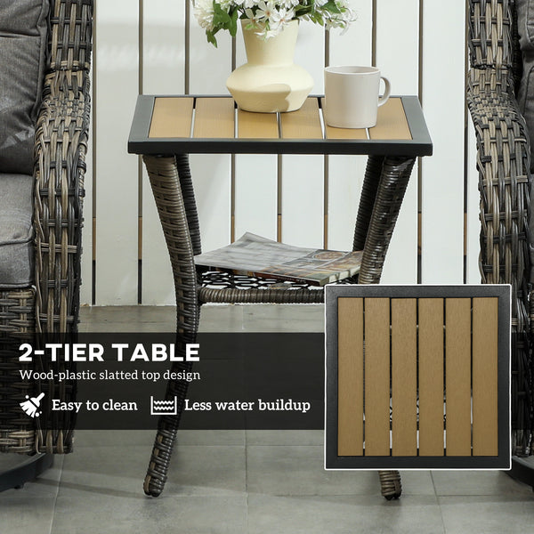 3 Piece Outdoor Bistro Set, Wicker Patio Furniture Set with Swivel Glider Chairs for Balcony, Porch, Grey