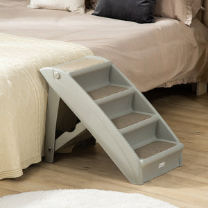Portable stairs for dogs and cats, foldable and lightweight, grey.