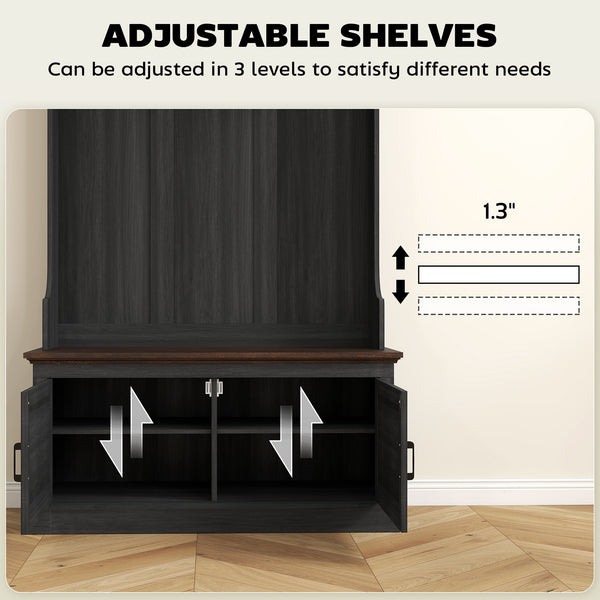 3-in-1 Hallway Unit with Bench, Aged Black