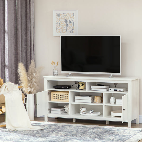 TV stand for TVs up to 55 inches with storage cupboard and shelves, white