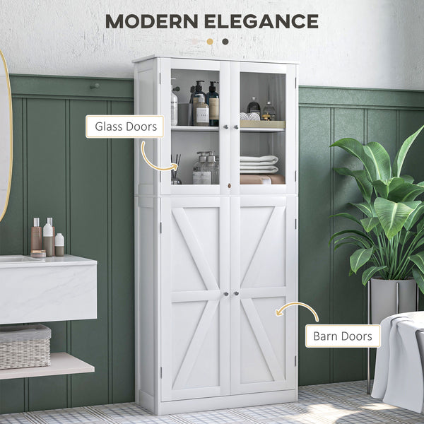 Modern Bathroom Vanity with Glass Doors and 5 Tier Barn Doors, White