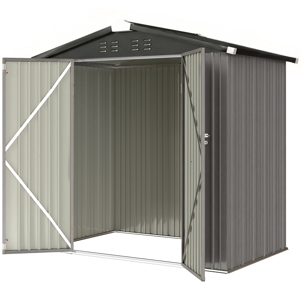 Metal garden shed, with lockable double door and 4 vents, grey