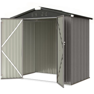 Metal garden shed, with lockable double door and 4 vents, grey