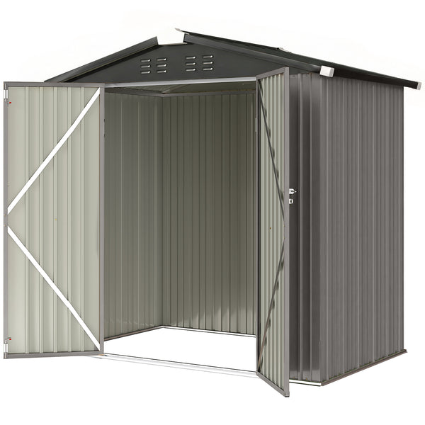 Metal garden shed, with lockable double door and 4 vents, grey