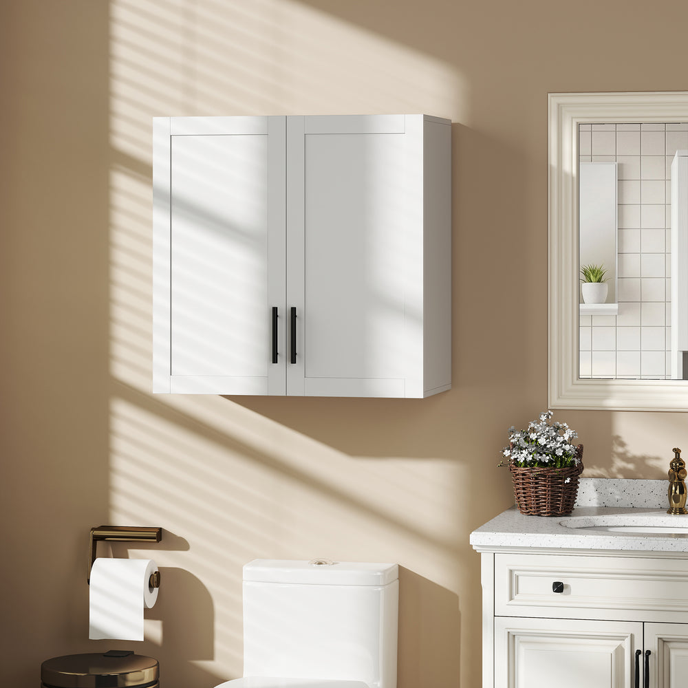 Bathroom wall cabinet with 2 doors and adjustable shelf, white