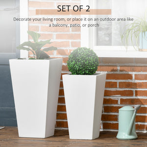 Set of 2 large flower pots with drainage holes, white