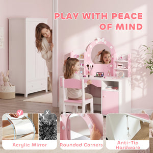 Kids hairdresser with lighted mirror and seat, pink
