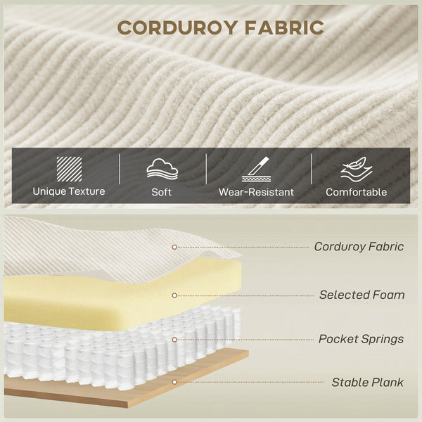 3-seater sofa, modern style corduroy upholstery, beige