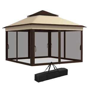 3.3 x 3.3 m Folding Gazebo Adjustable with UV30+ Roof, Removable Mesh Curtains, Beige