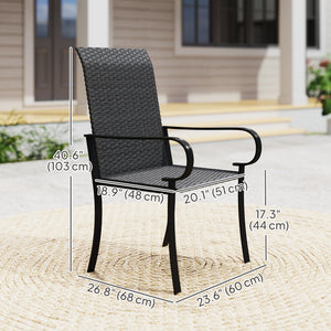 4-Piece Synthetic Rattan Dining Chairs with Steel Frame, Black