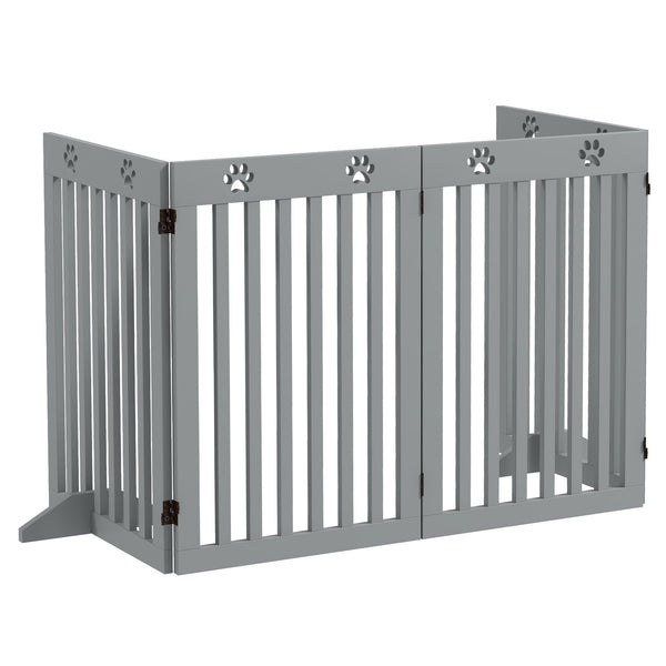 Extra-wide pet gate with support feet, light gray