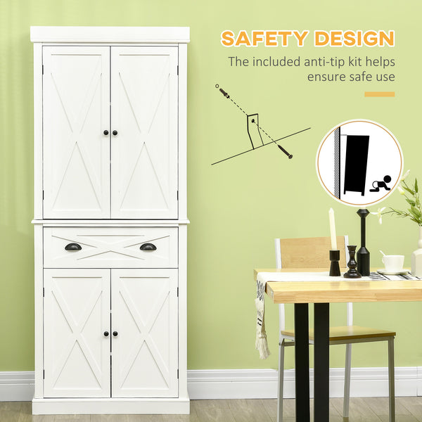 Storage unit with 4 doors, drawer and adjustable shelves, white 