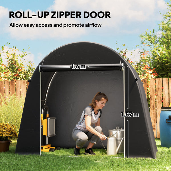 Waterproof portable garden shed with roll-up zippered door and galvanized metal frame