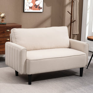 2 seater linen sofa with upholstered seat and backrest, beige