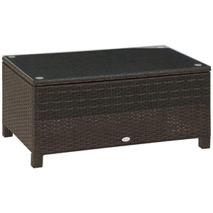 Woven rattan coffee table with glass top, brown