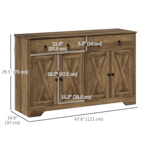 Sideboard with 2 drawers, 4 barn doors and 2 adjustable shelves, light brown