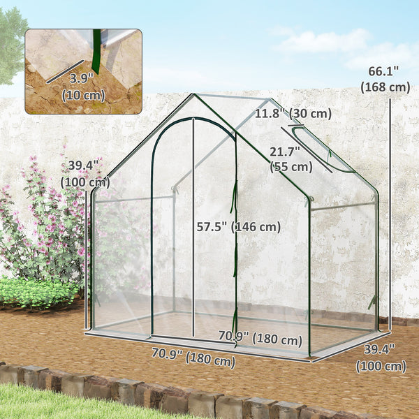Garden greenhouse with door and window, transparent