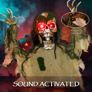 Halloween Animated Skeleton with Light-Up LED Eyes, Animatronic Halloween Decorations, Battery Operated
