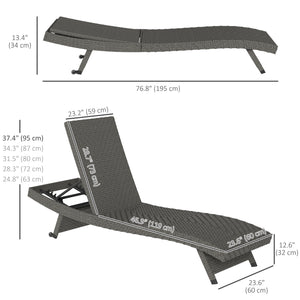 Outdoor Folding Rattan Lounge Chair with 5-Level Adjustable Backrest and Casters, Grey Melange