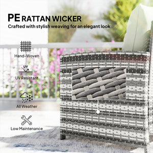 5 Piece Patio Furniture Set, Wicker Patio Chairs with Ottomans, 2-Tier Glass Coffee Table and Cushions, Grey/Cream White