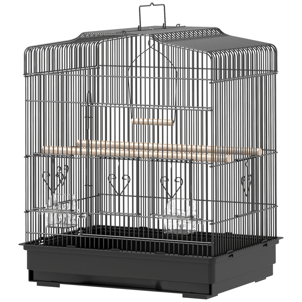58cm Bird Cage, Finches, Canaries, Parrots with Doors and Perches, 2 Feeders, Pet Supplies, Black 