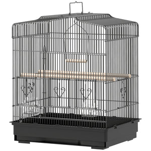 58cm Bird Cage, Finches, Canaries, Parrots with Doors and Perches, 2 Feeders, Pet Supplies, Black 