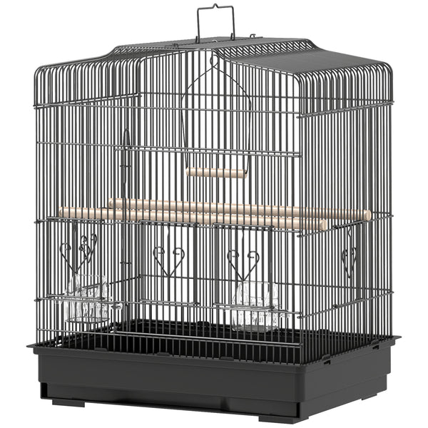 58cm Bird Cage, Finches, Canaries, Parrots with Doors and Perches, 2 Feeders, Pet Supplies, Black 