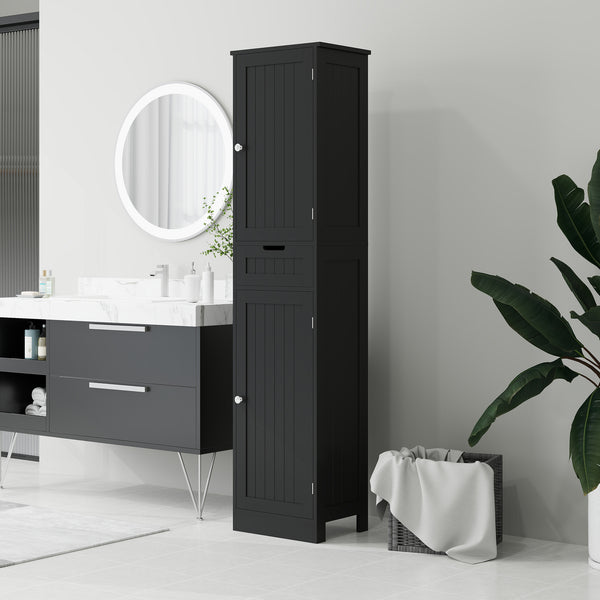 Freestanding bathroom cabinet with drawer and 2 doors, black