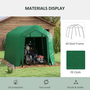 6 x 8 motorcycle shelter with side walls and roll-up door, green