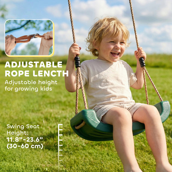 Outdoor play structure with slide, 2 swings, climbing wall and covered deck, outdoor children's play area