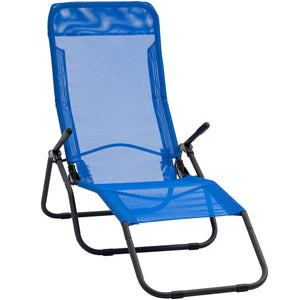 Folding chaise lounge with breathable mesh fabric, blue 