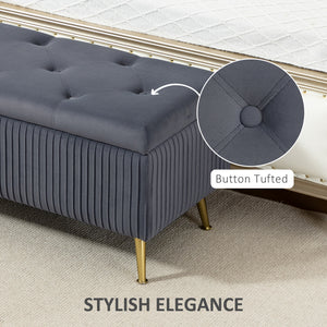 Storage Ottoman Bench, 43 Inch Large Storage Chest with Steel Legs and Padded Seat, Foot Rest, Load 485 lbs, Dark Gray