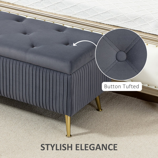 Storage Ottoman Bench, 43 Inch Large Storage Chest with Steel Legs and Padded Seat, Foot Rest, Load 485 lbs, Dark Gray